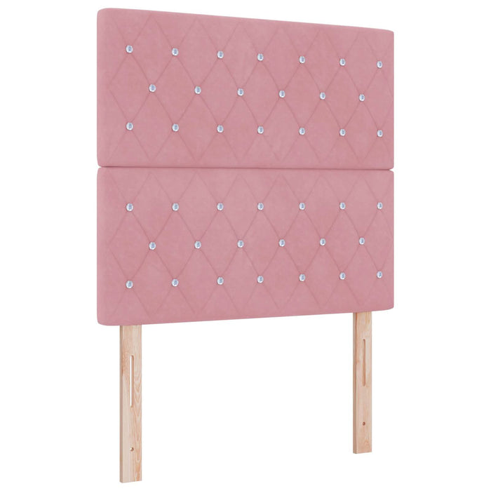 Pat boxspring cu saltea cu headboard Roz 90 x 190 cm Catifea WALTI