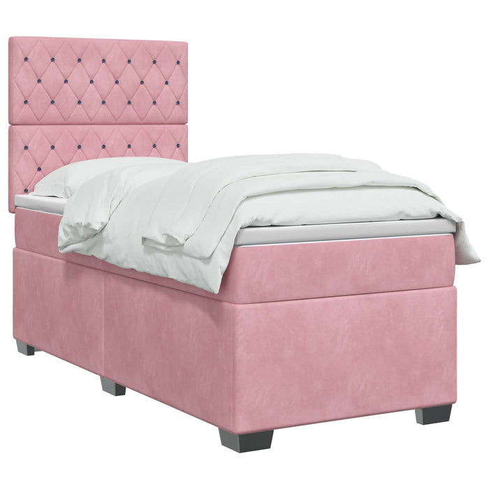 Pat boxspring cu saltea cu headboard Roz 90 x 190 cm Catifea WALTI