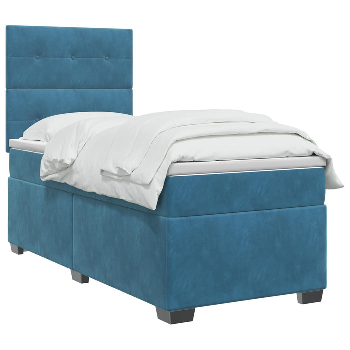 Pat boxspring cu saltea albastru 90 x 190 cm Catifea WALTI