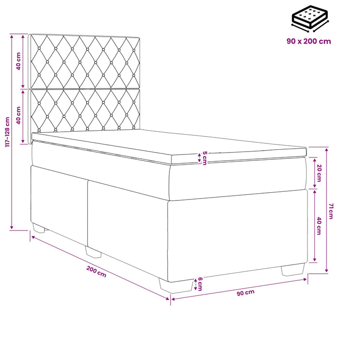 Pat boxspring cu saltea Verde închis 90 x 200 cm Catifea WALTI