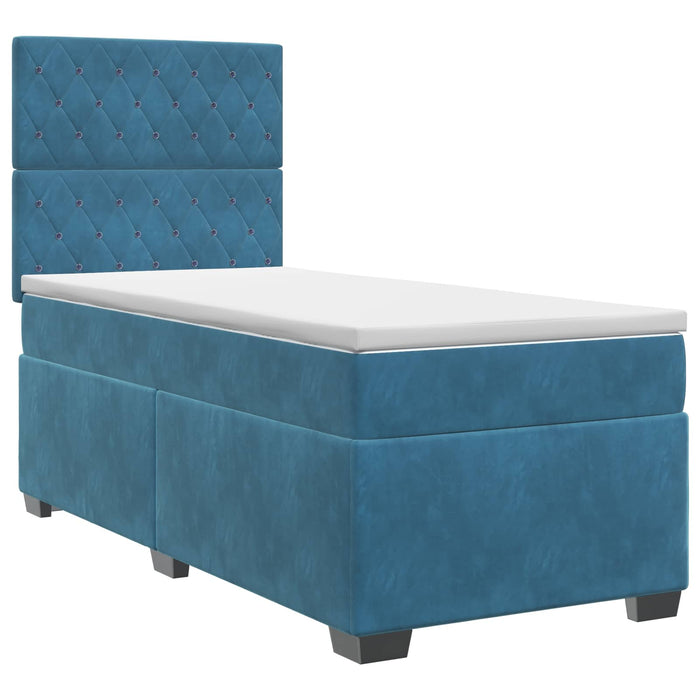 Pat boxspring cu saltea albastru 90 x 200 cm Catifea WALTI
