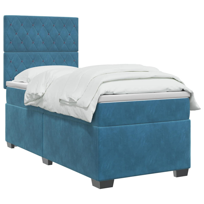 Pat boxspring cu saltea albastru 90 x 200 cm Catifea WALTI