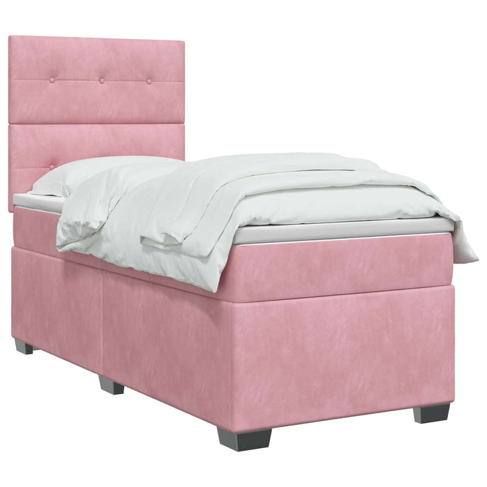 Pat boxspring cu saltea cu headboard Roz 90 x 200 cm Catifea WALTI