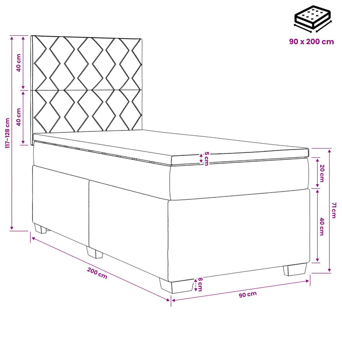 Pat boxspring cu saltea Verde închis 90 x 200 cm Catifea WALTI