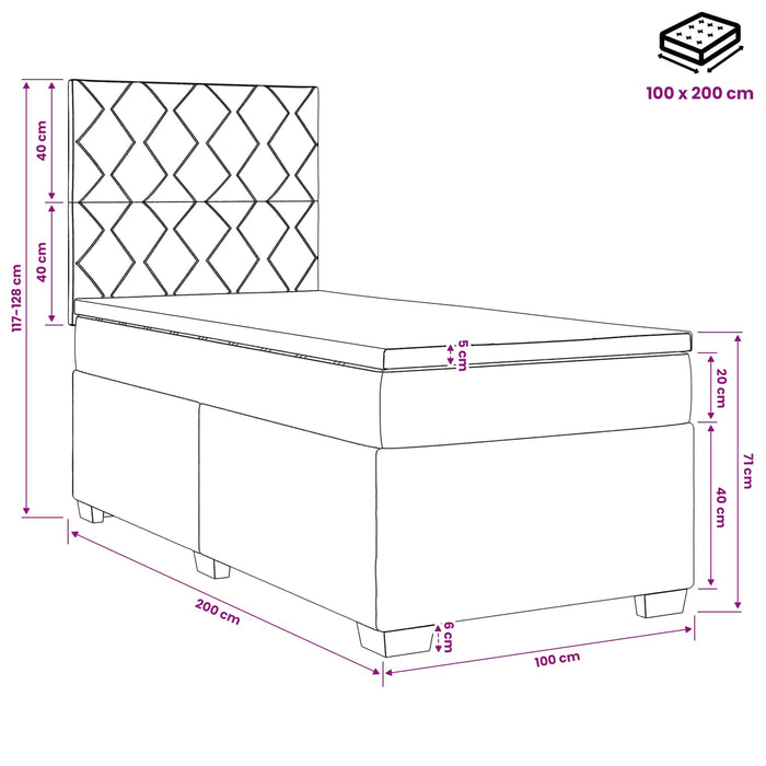Pat boxspring cu saltea Verde închis 100 x 200 cm Catifea WALTI