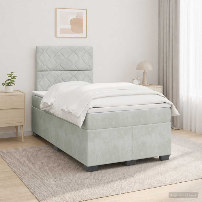 Pat boxspring cu saltea Gri deschis 120 x 200 cm Catifea - WALTI WALTI