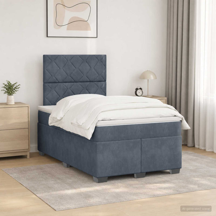 Pat boxspring cu saltea Gri închis 120 x 190 cm Catifea WALTI