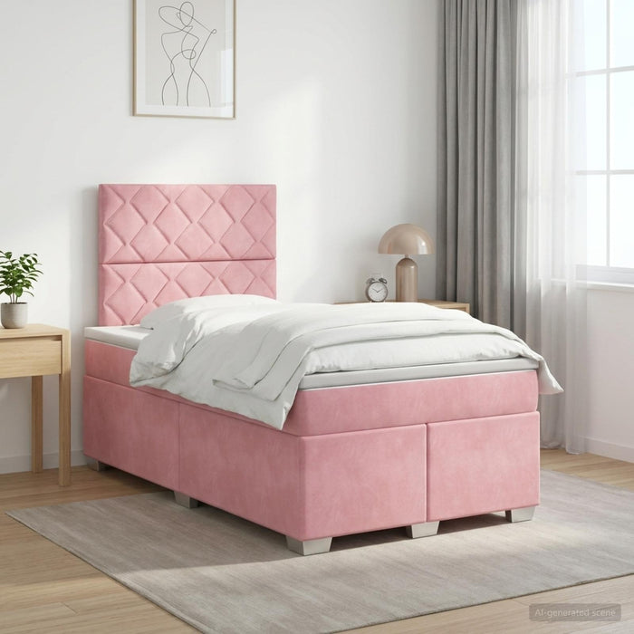 Pat boxspring cu saltea cu headboard Roz 120 x 200 cm Catifea - WALTI WALTI