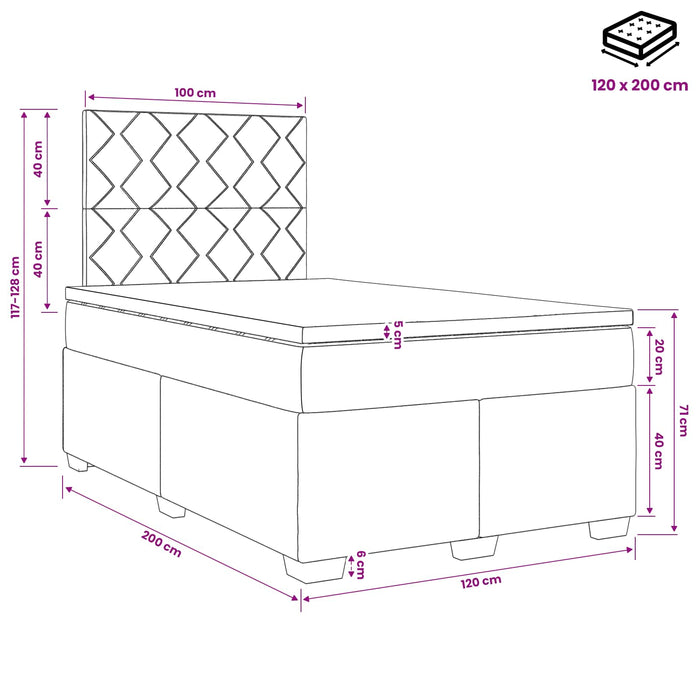 Pat boxspring cu saltea Gri închis 120 x 200 cm Catifea WALTI