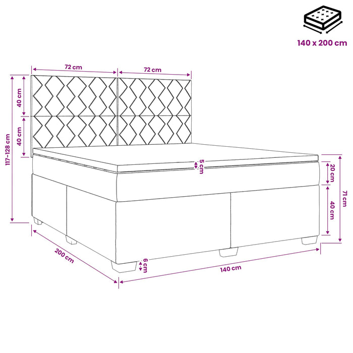 Pat boxspring cu saltea albastru 140 x 200 cm Catifea WALTI