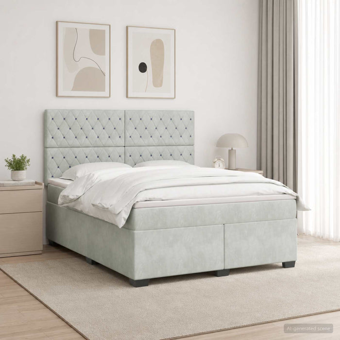 Pat boxspring cu saltea Gri deschis 180 x 200 cm Catifea - WALTI WALTI
