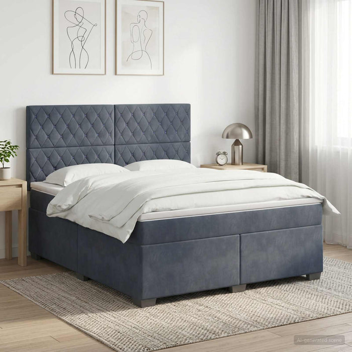 Pat boxspring cu saltea Gri închis 140 x 200 cm Catifea WALTI