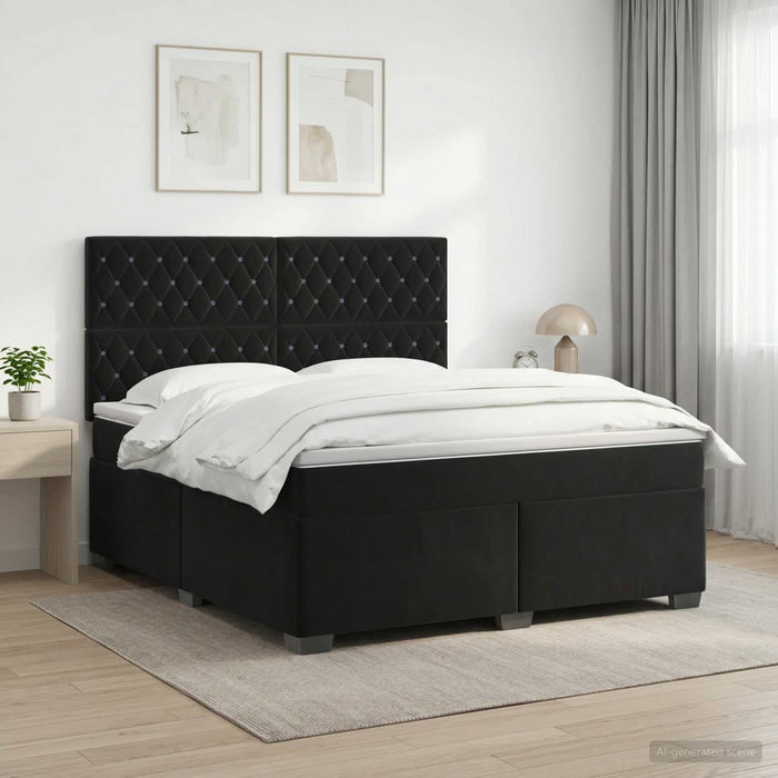 Pat boxspring cu saltea cu headboard Negru 140 x 190 cm Catifea WALTI