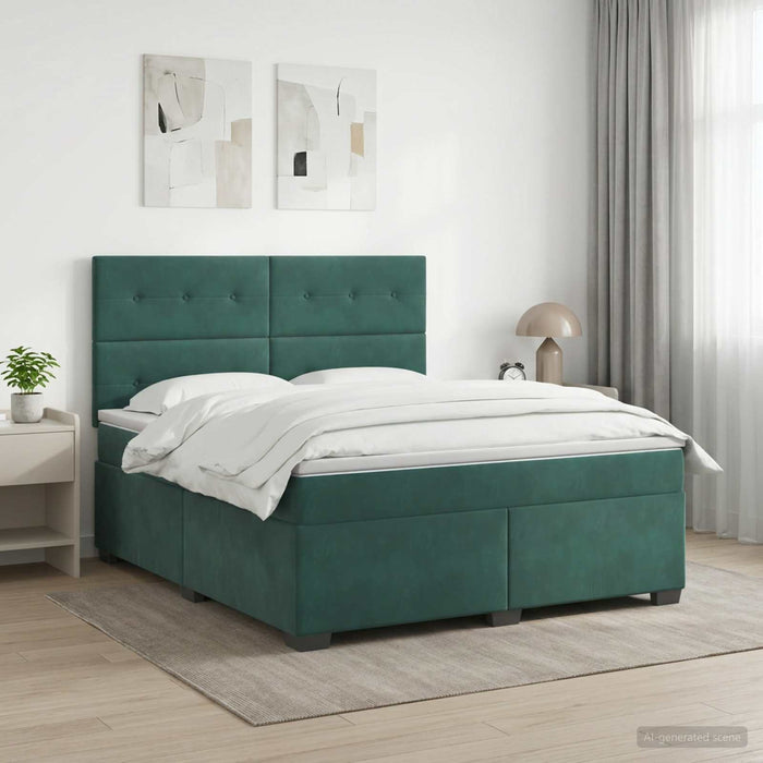 Pat boxspring cu saltea Verde închis 160 x 200 cm Catifea - WALTI WALTI
