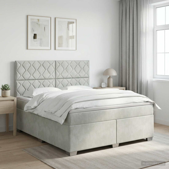 Pat boxspring cu saltea Gri deschis 160 x 200 cm Catifea - WALTI WALTI