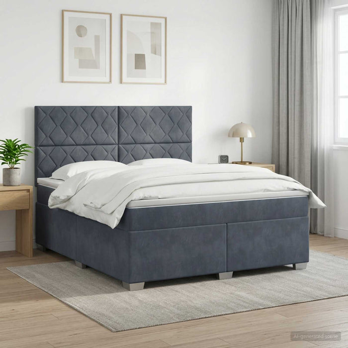 Pat boxspring cu saltea Gri închis 140 x 200 cm Catifea WALTI
