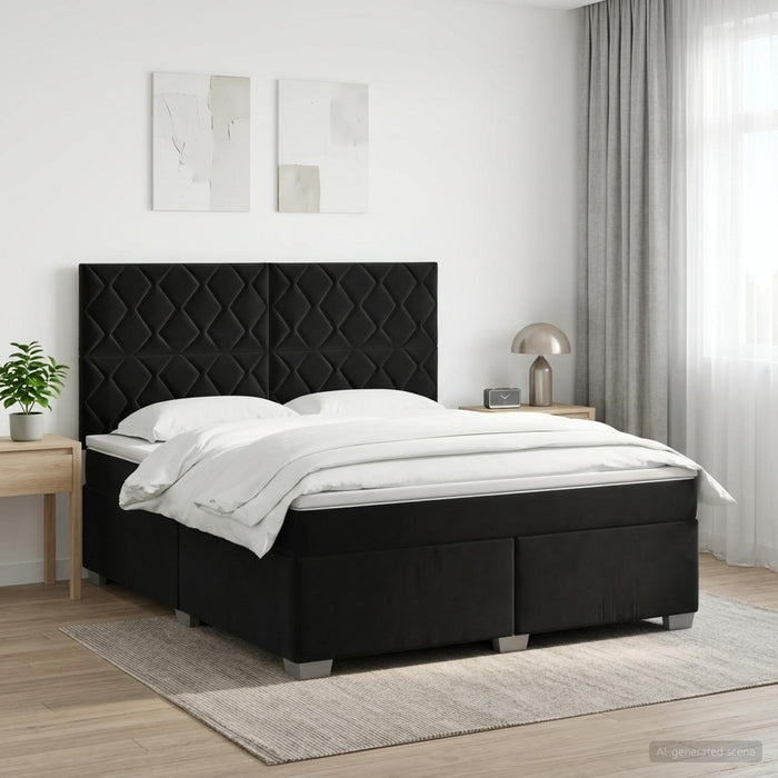 Pat boxspring cu saltea cu headboard Negru 140 x 190 cm Catifea - WALTI WALTI