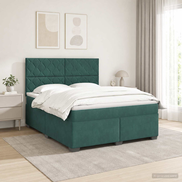 Pat boxspring cu saltea Verde închis 160 x 200 cm Catifea - WALTI WALTI