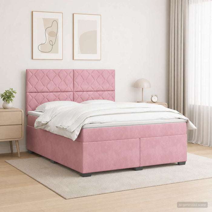 Pat boxspring cu saltea cu headboard Roz 140 x 200 cm Catifea - WALTI WALTI