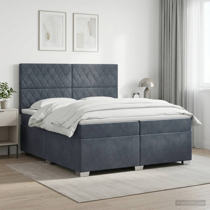 Pat boxspring cu saltea Gri închis 200 x 200 cm Catifea - WALTI WALTI