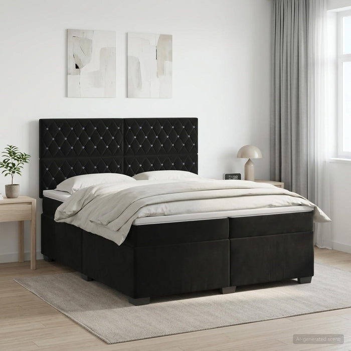 Pat boxspring cu saltea cu headboard Negru 200 x 200 cm Catifea - WALTI WALTI