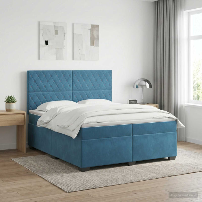 Pat boxspring cu saltea albastru 200 x 200 cm Catifea - WALTI WALTI