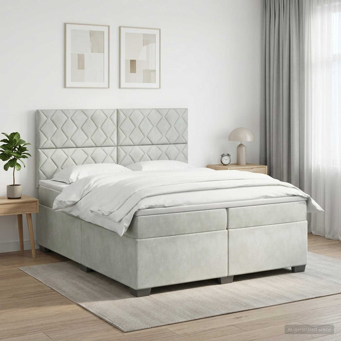 Pat boxspring cu saltea Gri deschis 200 x 200 cm Catifea - WALTI WALTI