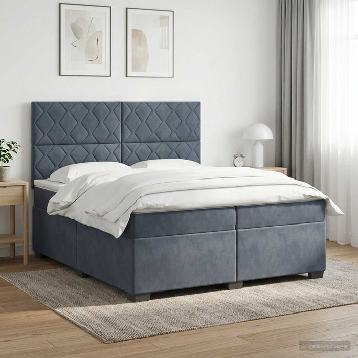 Pat boxspring cu saltea Gri închis 200 x 200 cm Catifea WALTI