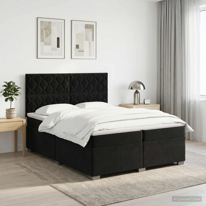 Pat boxspring cu saltea cu headboard Negru 200 x 200 cm Catifea - WALTI WALTI