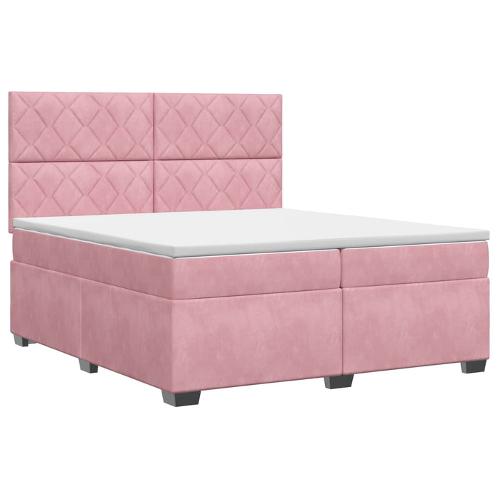Pat boxspring cu saltea cu headboard Roz 200 x 200 cm Catifea - WALTI WALTI