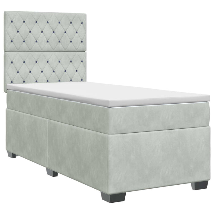 Pat boxspring cu saltea cu headboard Gri deschis Unic Catifea - WALTI WALTI