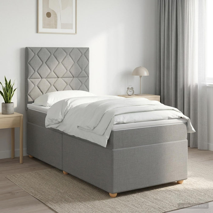 Pat boxspring cu saltea cu headboard Gri deschis Unic Țesătură WALTI