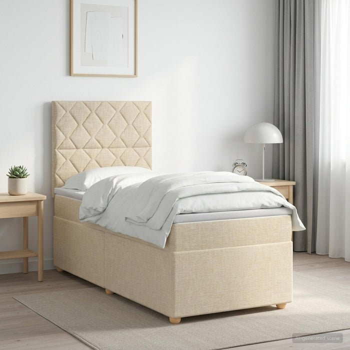 Pat boxspring cu saltea cu headboard Crem 90 x 200 cm Țesătură WALTI