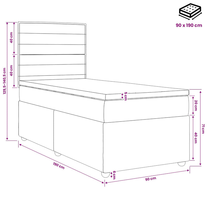 Pat boxspring cu saltea Gri deschis 90 x 190 cm Țesătură WALTI