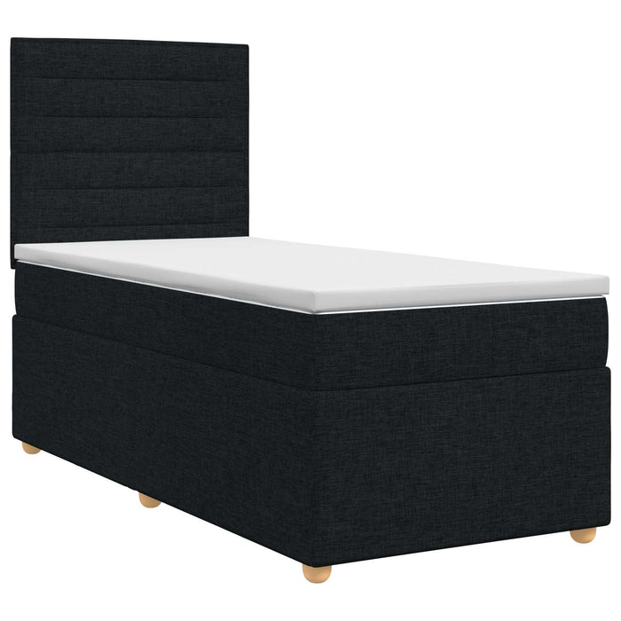 Pat boxspring cu saltea cu headboard Negru 90 x 190 cm Țesătură WALTI