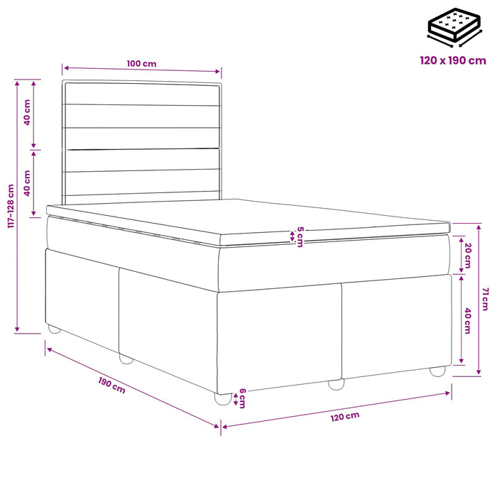 Pat boxspring cu saltea Gri închis 120 x 190 cm Țesătură WALTI