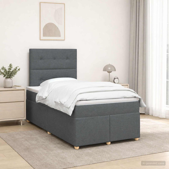 Pat boxspring cu saltea Gri închis 120 x 190 cm Țesătură - WALTI WALTI