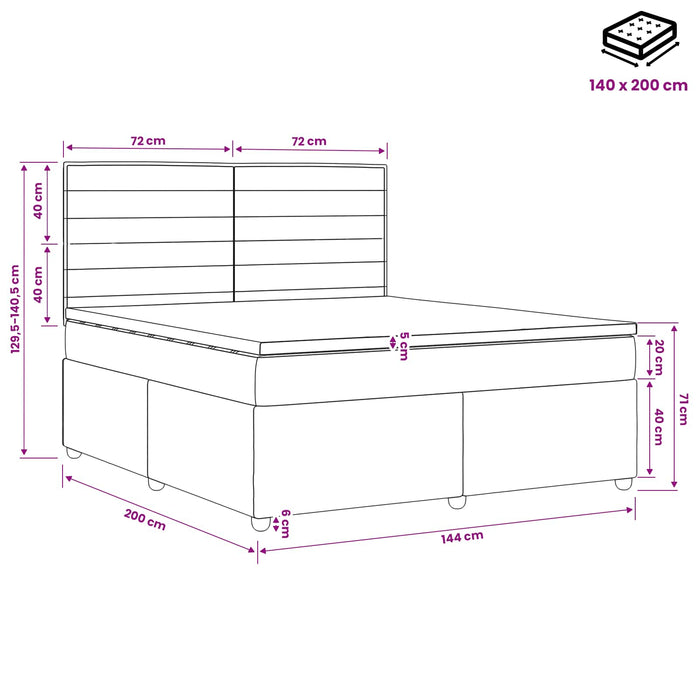 Pat boxspring cu saltea Maro închis 140 x 200 cm Țesătură WALTI