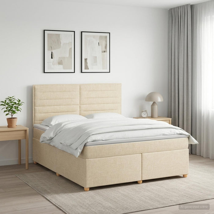 Pat boxspring cu saltea cu headboard Crem 140 x 200 cm Țesătură WALTI