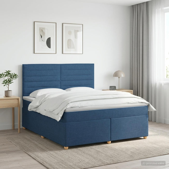 Pat boxspring cu saltea albastru 140 x 200 cm Țesătură WALTI
