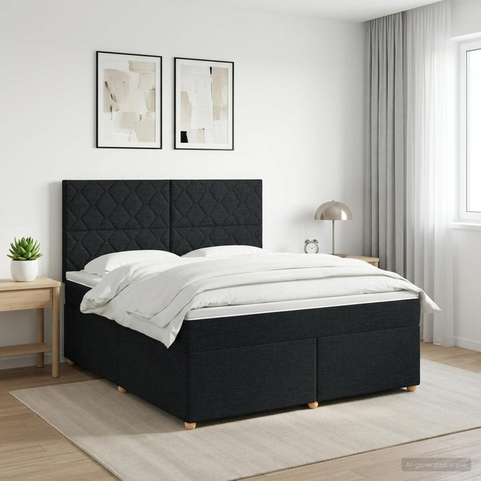 Pat boxspring cu saltea Negru 140 x 190 cm Țesătură WALTI