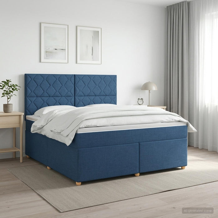Pat boxspring cu saltea albastru 140 x 200 cm Țesătură WALTI