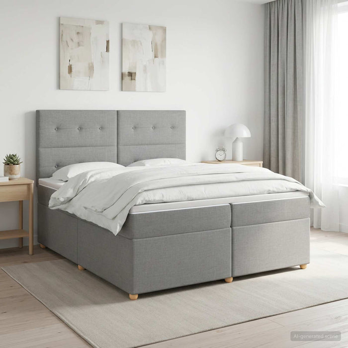 Pat boxspring cu saltea Gri deschis 200 x 200 cm Țesătură - WALTI WALTI