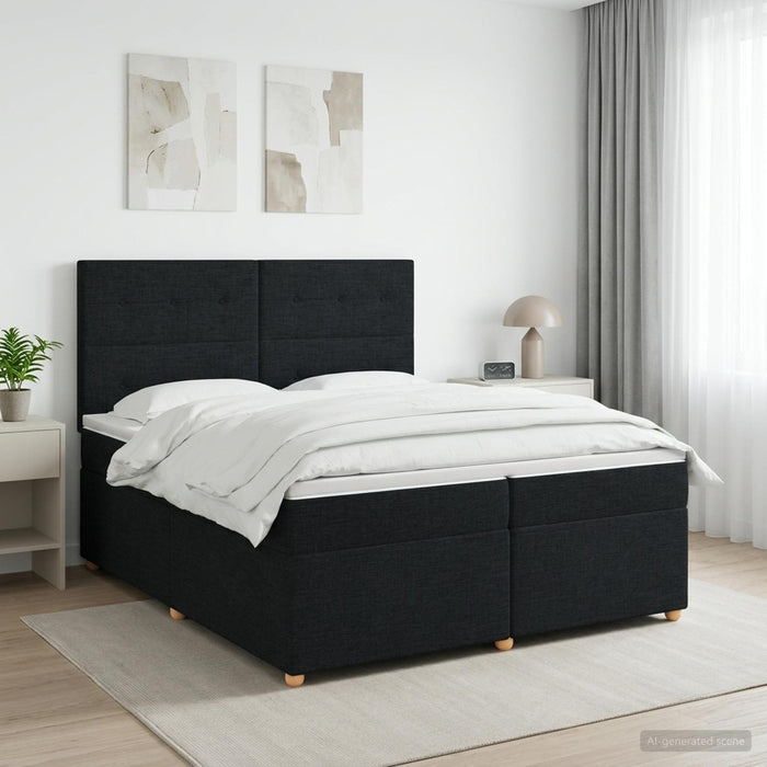 Pat boxspring cu saltea Negru 200 x 200 cm Țesătură - WALTI WALTI