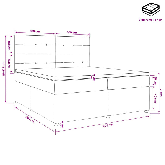 Pat boxspring cu saltea Negru 200 x 200 cm Țesătură - WALTI WALTI