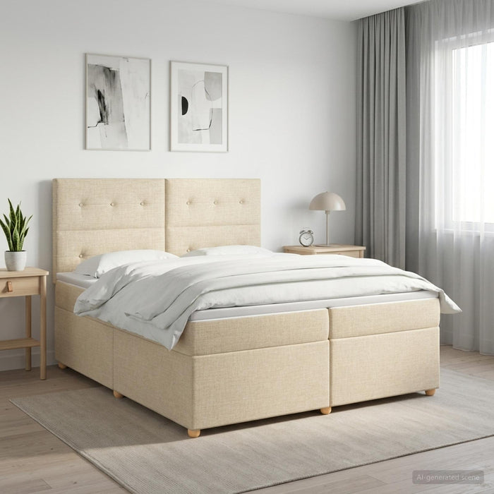 Pat boxspring cu saltea cu headboard Crem 200 x 200 cm Țesătură - WALTI WALTI