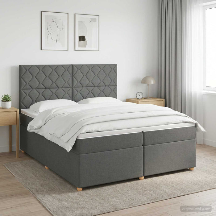 Pat boxspring cu saltea Gri închis 200 x 200 cm Țesătură - WALTI WALTI