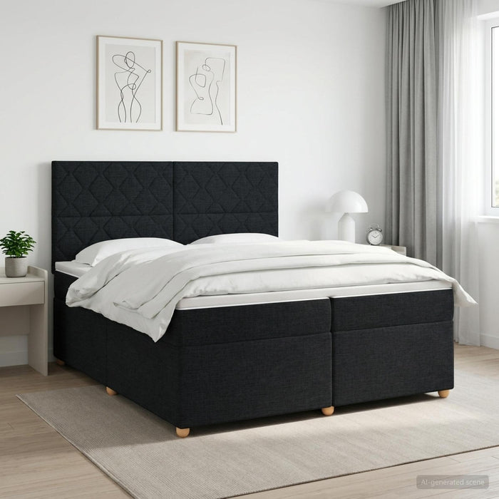 Pat boxspring cu saltea Negru 200 x 200 cm Țesătură WALTI