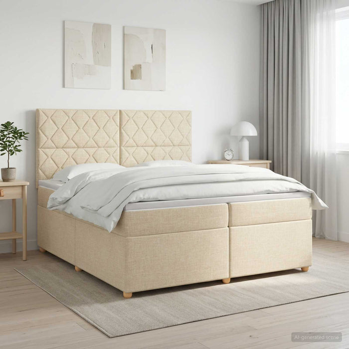 Pat boxspring cu saltea cu headboard Crem 200 x 200 cm Țesătură - WALTI WALTI