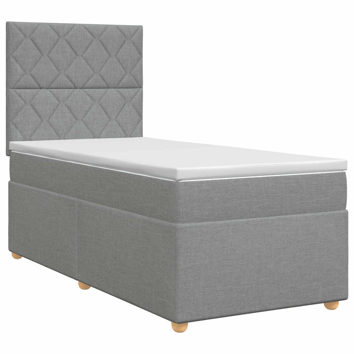 Pat boxspring cu saltea cu headboard Gri deschis Unic Țesătură WALTI